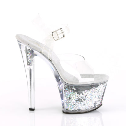 SKY-308GF *7" Heel, 2 3/4" Glitter Filled PF Ankle Strap Sandal