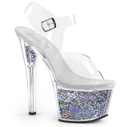 SKY-308GF *7" Heel, 2 3/4" Glitter Filled PF Ankle Strap Sandal