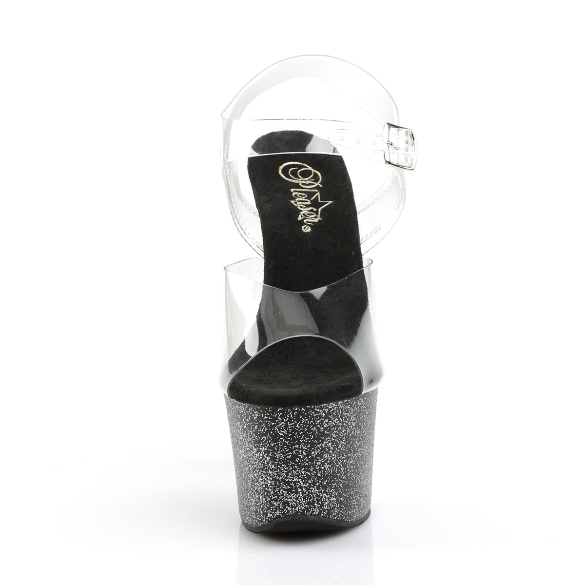 SKY-308MG 7" Heel, 2 3/4" PF Ankle Strap Sandal w/Mini Glitter