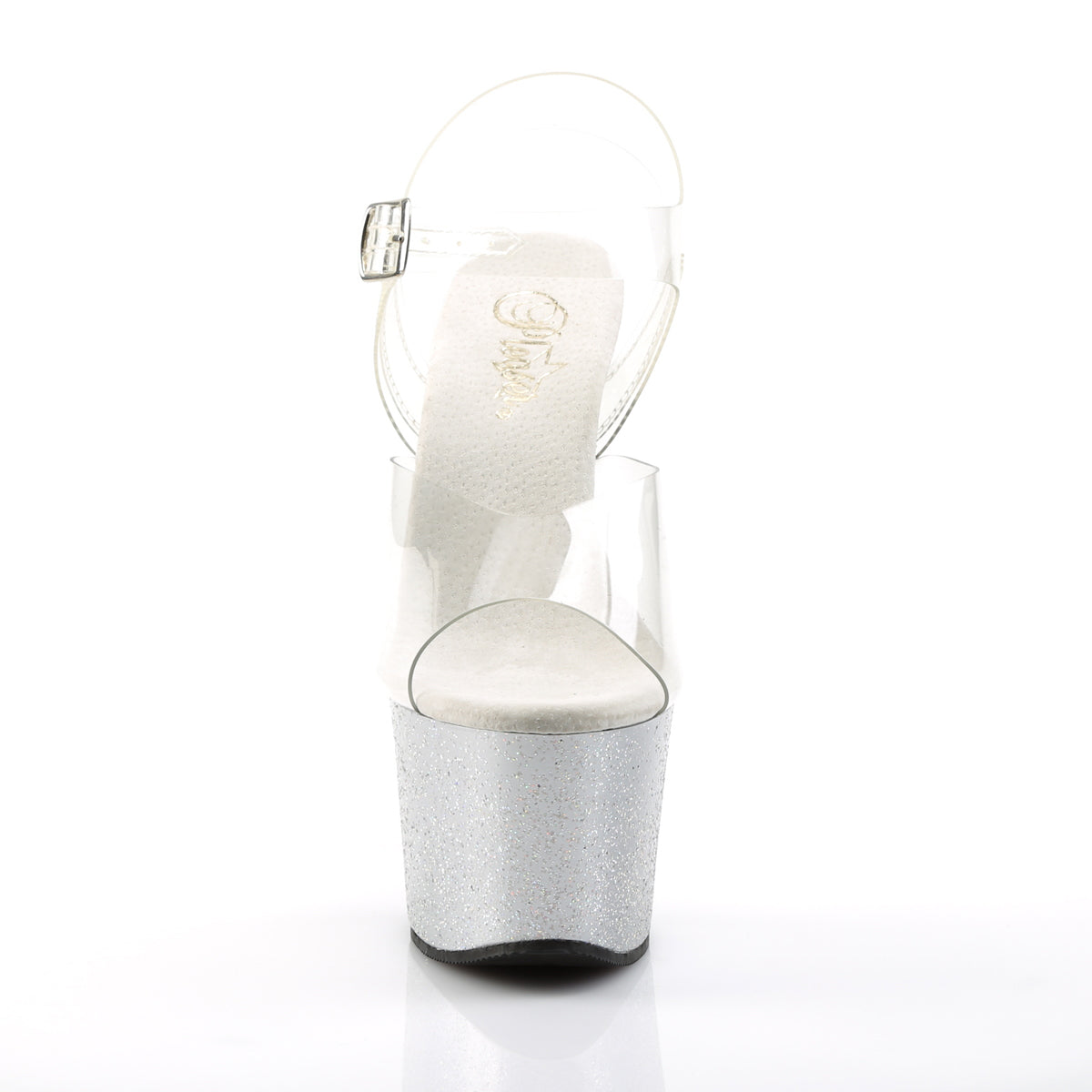 SKY-308MG 7" Heel, 2 3/4" PF Ankle Strap Sandal w/Mini Glitter