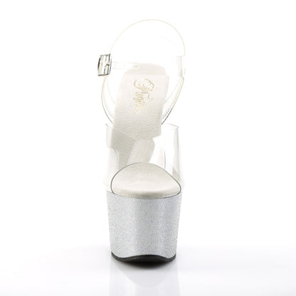 SKY-308MG 7" Heel, 2 3/4" PF Ankle Strap Sandal w/Mini Glitter