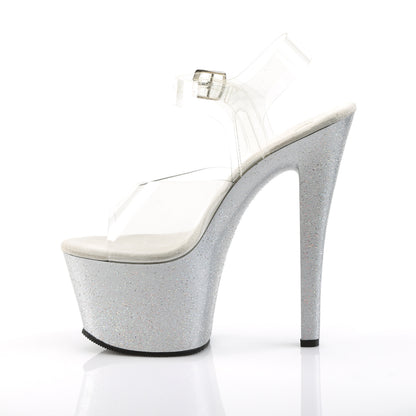 SKY-308MG 7" Heel, 2 3/4" PF Ankle Strap Sandal w/Mini Glitter