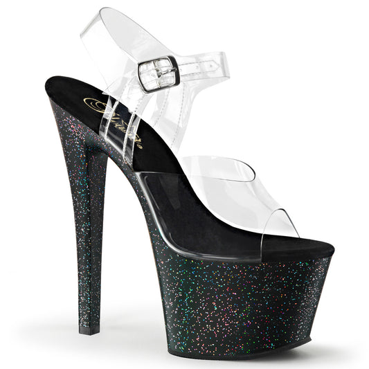 SKY-308MG 7" Heel, 2 3/4" PF Ankle Strap Sandal w/Mini Glitter
