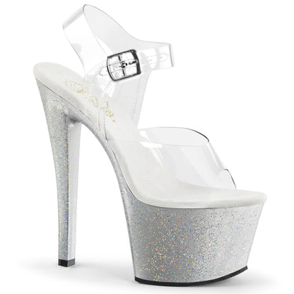 SKY-308MG 7" Heel, 2 3/4" PF Ankle Strap Sandal w/Mini Glitter