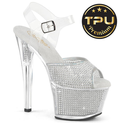 SKY-308PREM-RSNT 7" Heel, 2 3/4" PF Rhinestone Net Ankle Strap Sandal