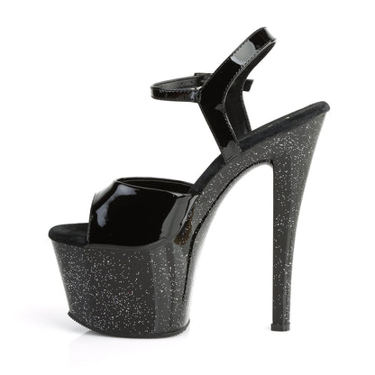 SKY-309MG 7" Heel, 2 3/4" PF Ankle Strap Sandal w/Mini Glitter