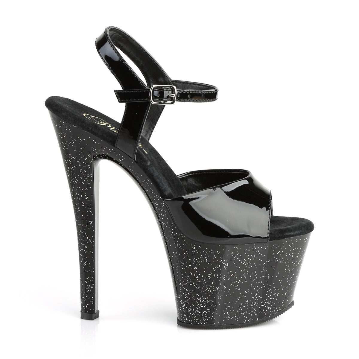 SKY-309MG 7" Heel, 2 3/4" PF Ankle Strap Sandal w/Mini Glitter