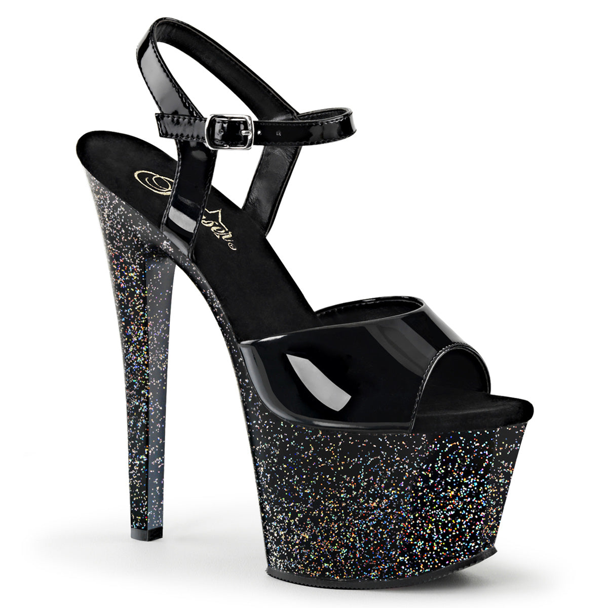 SKY-309MG 7" Heel, 2 3/4" PF Ankle Strap Sandal w/Mini Glitter