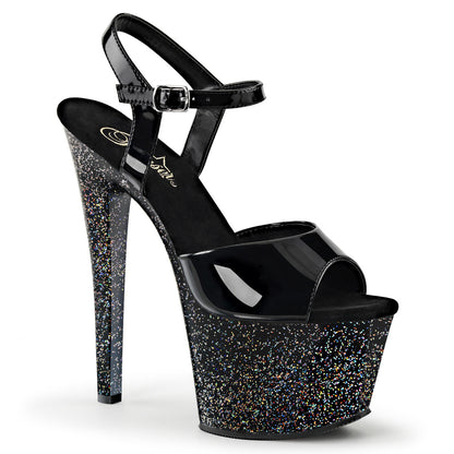 SKY-309MG 7" Heel, 2 3/4" PF Ankle Strap Sandal w/Mini Glitter