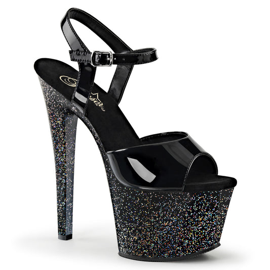 SKY-309MG 7" Heel, 2 3/4" PF Ankle Strap Sandal w/Mini Glitter