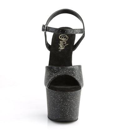 SKY-309MMG 7" Heel, 2 3/4" PF Heel Ankle Strap Sandal w/Mini Glitter