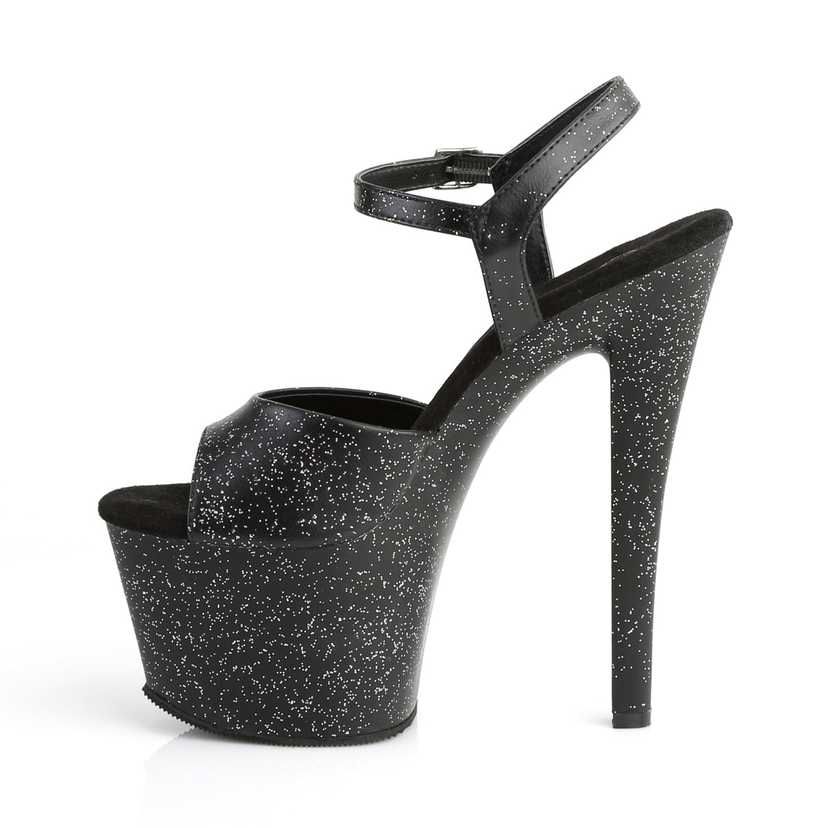 SKY-309MMG 7" Heel, 2 3/4" PF Heel Ankle Strap Sandal w/Mini Glitter