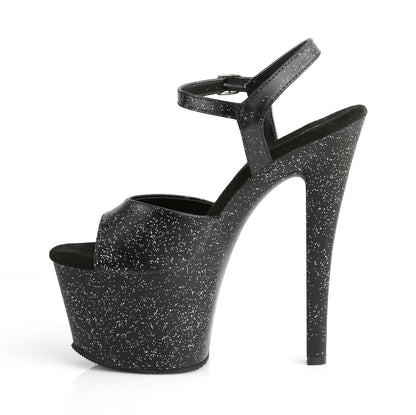 SKY-309MMG 7" Heel, 2 3/4" PF Heel Ankle Strap Sandal w/Mini Glitter