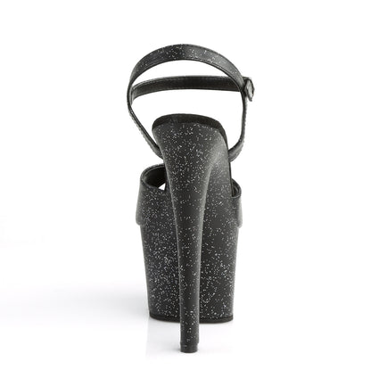 SKY-309MMG 7" Heel, 2 3/4" PF Heel Ankle Strap Sandal w/Mini Glitter
