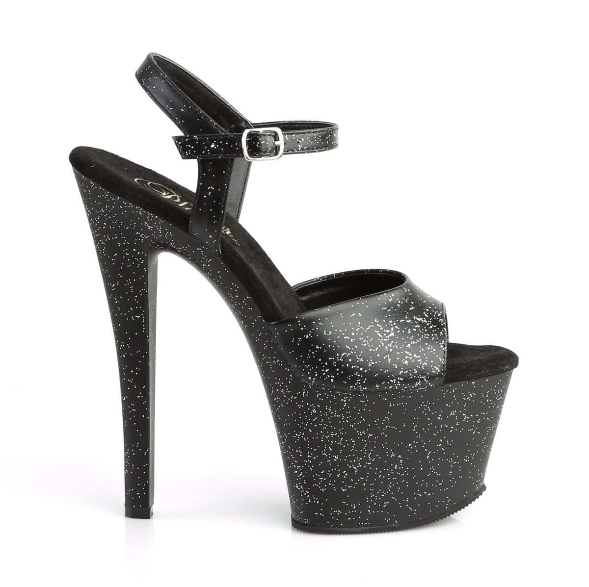 SKY-309MMG 7" Heel, 2 3/4" PF Heel Ankle Strap Sandal w/Mini Glitter