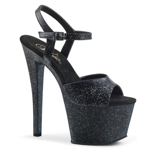 SKY-309MMG 7" Heel, 2 3/4" PF Heel Ankle Strap Sandal w/Mini Glitter