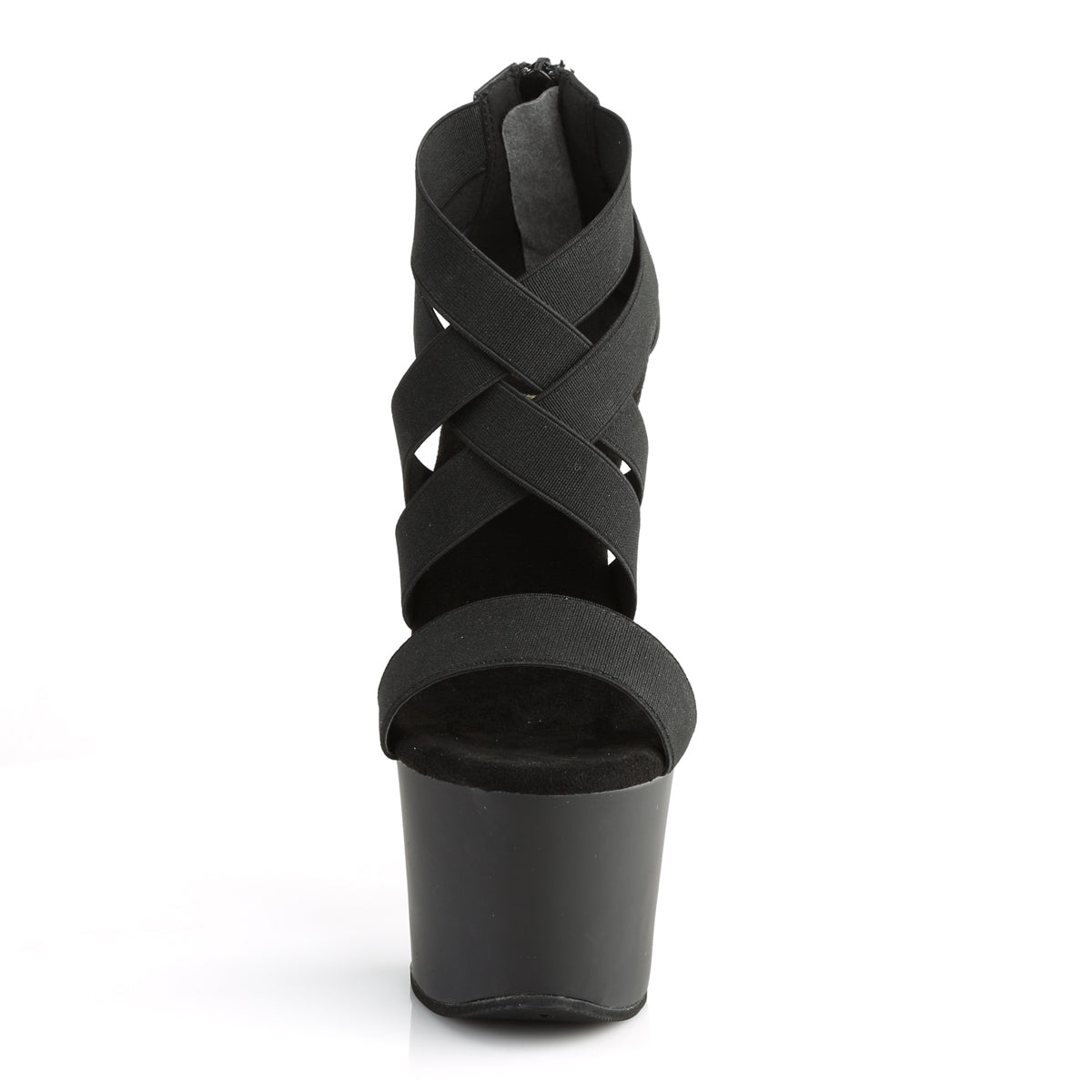 SKY-369 *7" Heel, 2 3/4" PF Criss Cross Sandal, Back Zip