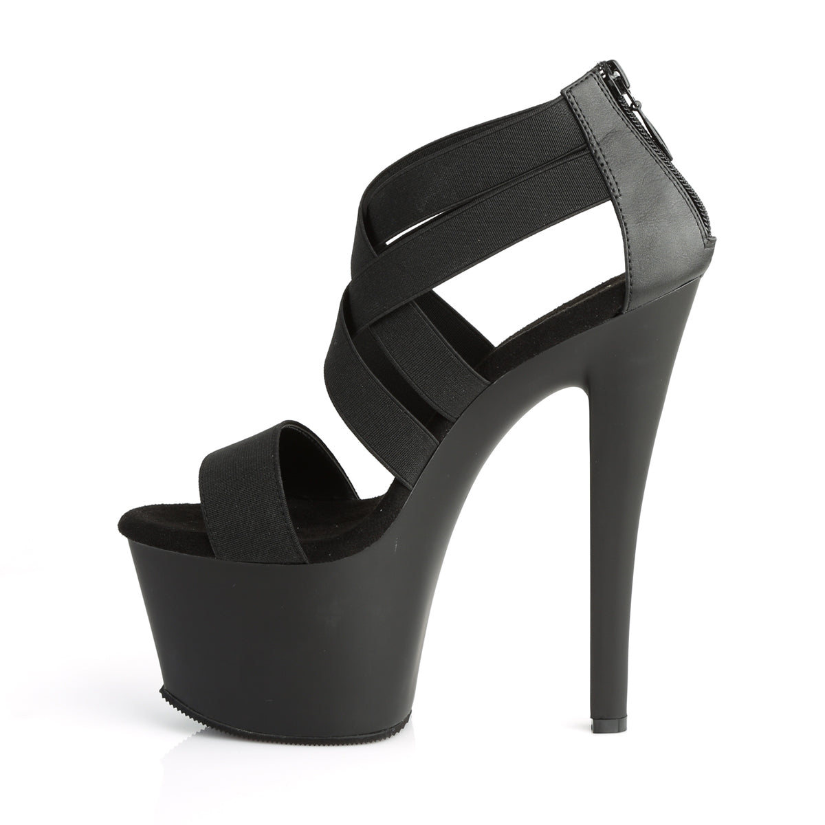 SKY-369 *7" Heel, 2 3/4" PF Criss Cross Sandal, Back Zip