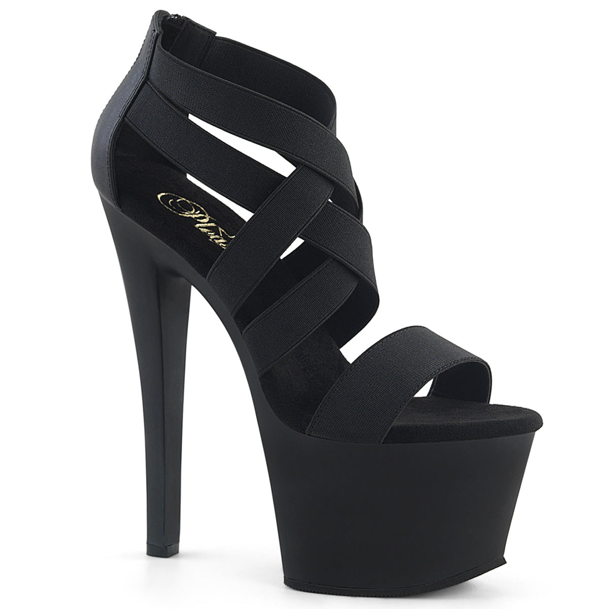 SKY-369 *7" Heel, 2 3/4" PF Criss Cross Sandal, Back Zip