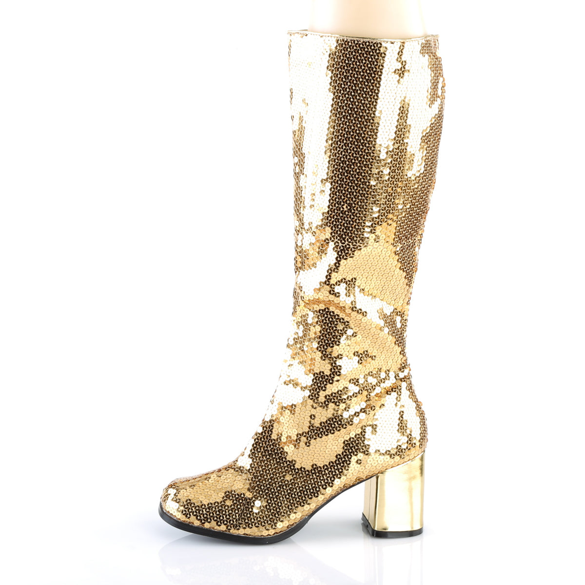 SPECTACUL-300SQ 3" Block Heel Sequins Knee Boot