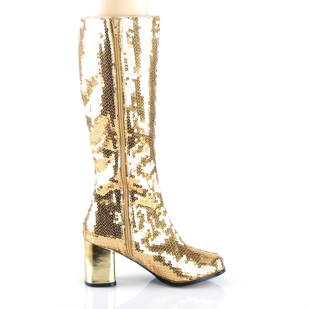 SPECTACUL-300SQ 3" Block Heel Sequins Knee Boot