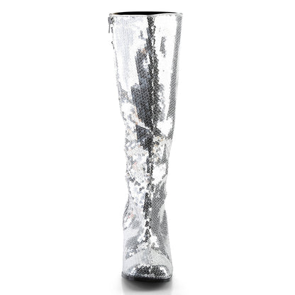 SPECTACUL-300SQ 3" Block Heel Sequins Knee Boot
