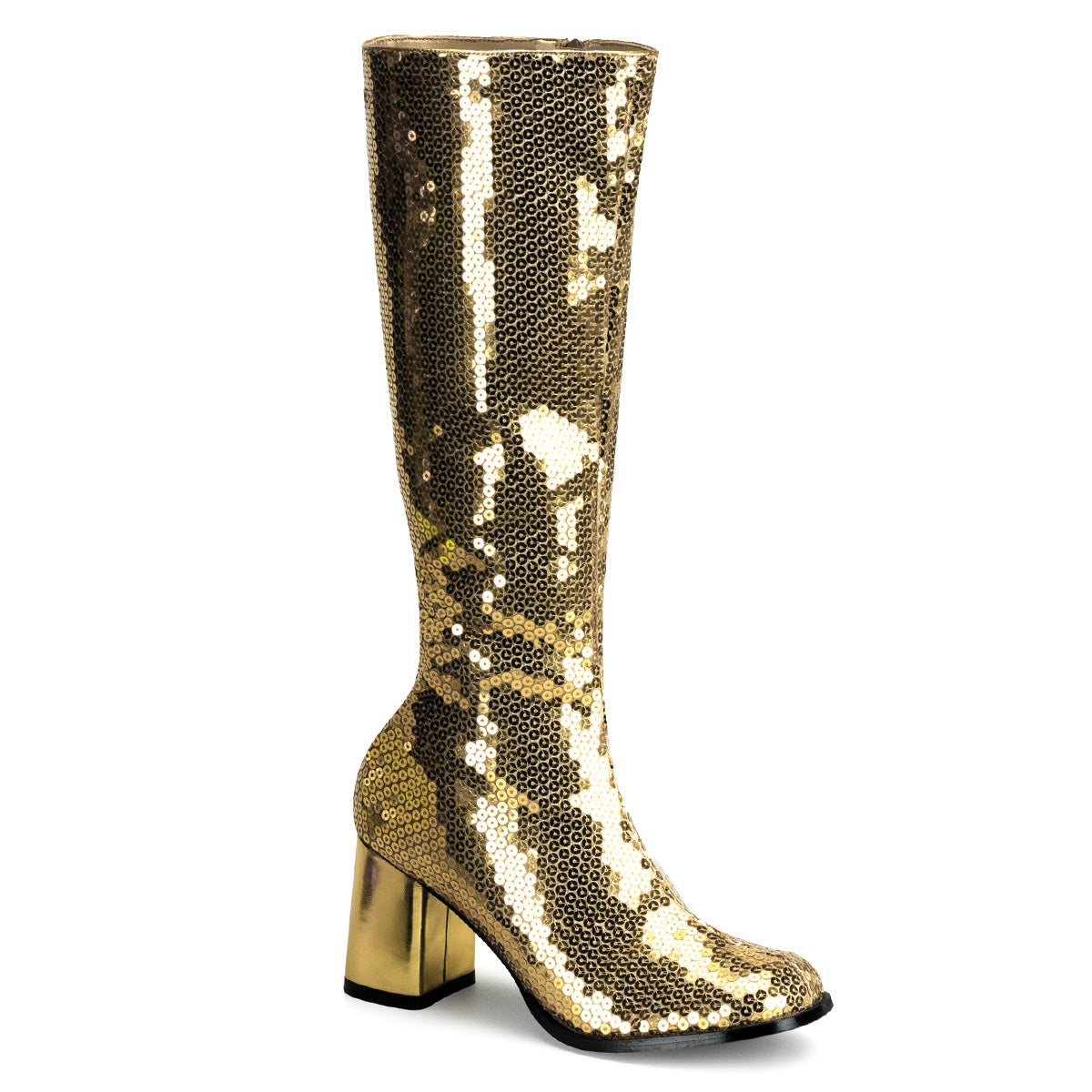 SPECTACUL-300SQ 3" Block Heel Sequins Knee Boot
