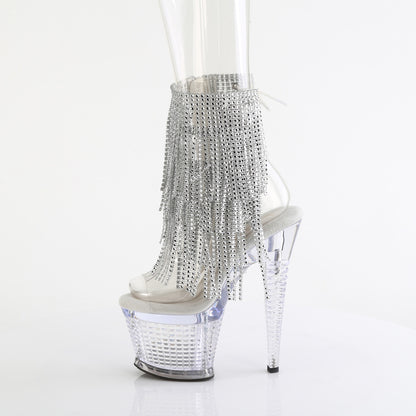 SPECTATOR-1017RSF 7" Heel, 3" Textured PF Open Toe/Heel Lace-Up Fringe Ankle