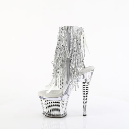 SPECTATOR-1017RSF **7" Heel, 3" Textured PF Open Toe/Heel Lace-Up Fringe Ankle