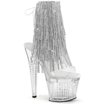 SPECTATOR-1017RSF 7" Heel, 3" Textured PF Open Toe/Heel Lace-Up Fringe Ankle