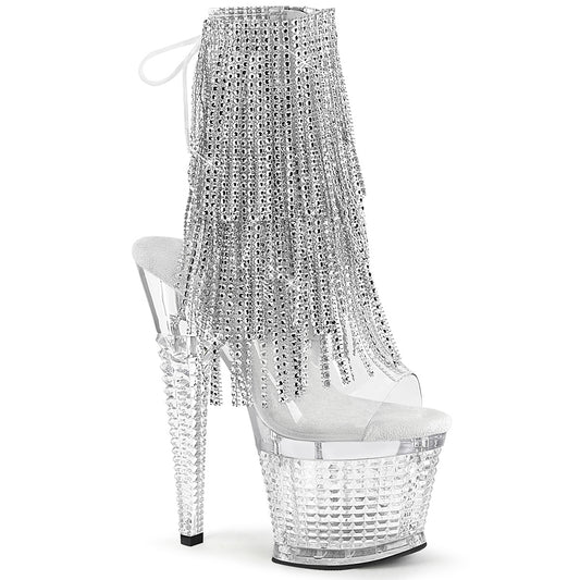 SPECTATOR-1017RSF 7" Heel, 3" Textured PF Open Toe/Heel Lace-Up Fringe Ankle