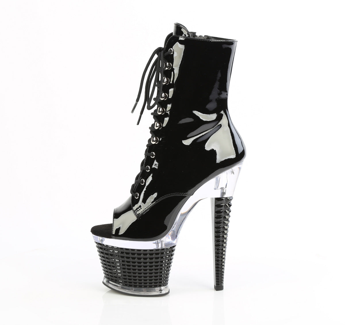SPECTATOR-1021 7" Heel, 3" Textured PF Peep Toe Ankle Boot, Side Zip