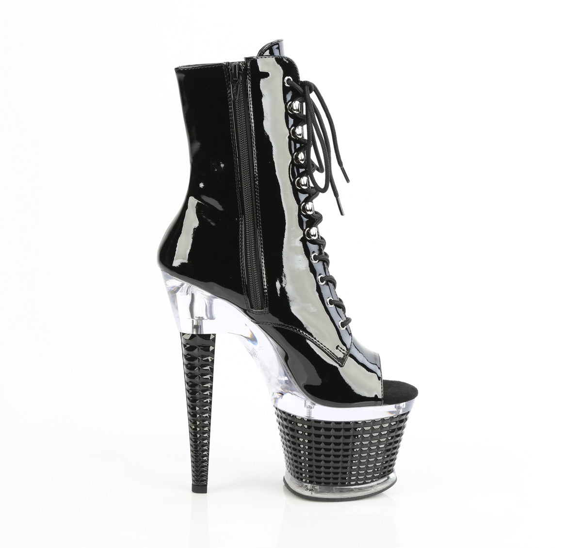 SPECTATOR-1021 7" Heel, 3" Textured PF Peep Toe Ankle Boot, Side Zip