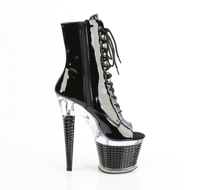 SPECTATOR-1021 7" Heel, 3" Textured PF Peep Toe Ankle Boot, Side Zip