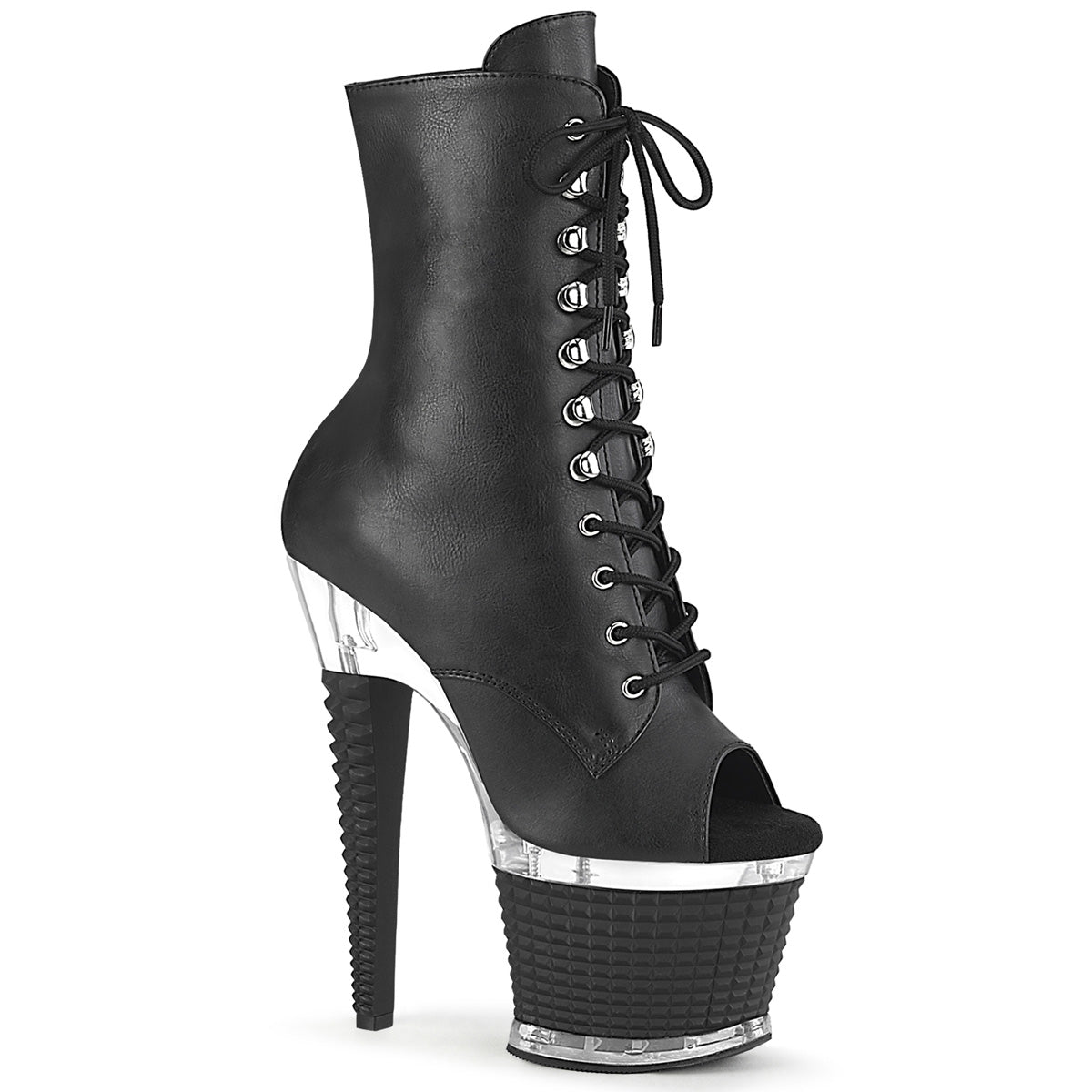 SPECTATOR-1021 *7" Heel, 3" Textured PF Peep Toe Ankle Boot, Side Zip