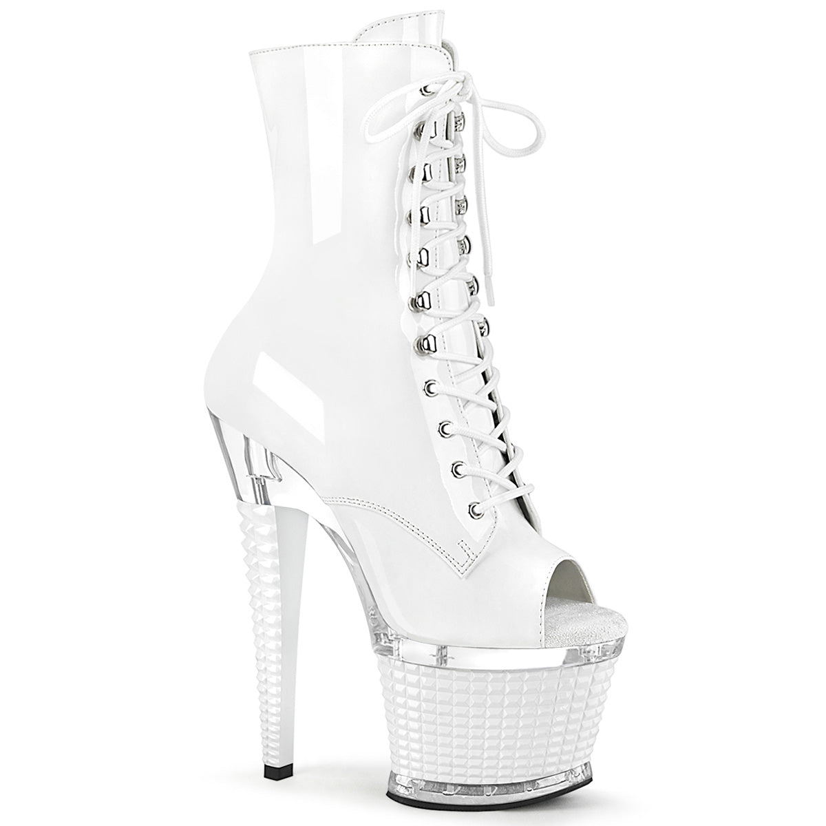 SPECTATOR-1021 7" Heel, 3" Textured PF Peep Toe Ankle Boot, Side Zip