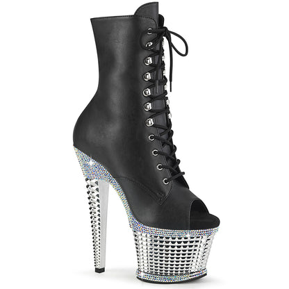 SPECTATOR-1021RS *7" Heel, 3" Textured PF Peep Toe Ankle Boot, Side Zip