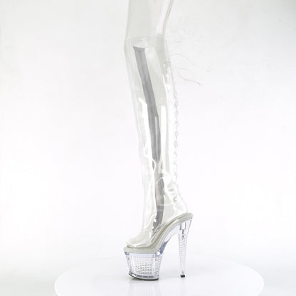 SPECTATOR-3019C *7" Heel, 3" Textured PF Open Toe/Heel OTK Boot, Side Zip