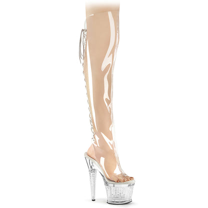 SPECTATOR-3019C *7" Heel, 3" Textured PF Open Toe/Heel OTK Boot, Side Zip