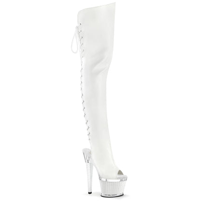 SPECTATOR-3030 *7" Heel, 3" Textured PF Lace-Up Back Thigh Boot, Side Zip