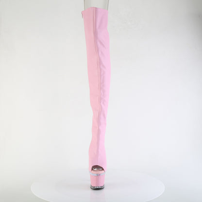 SPECTATOR-3030 7" Heel, 3" Textured PF Lace-Up Back Thigh Boot, Side Zip