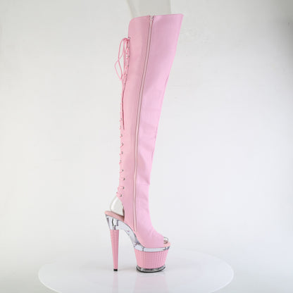 SPECTATOR-3030 7" Heel, 3" Textured PF Lace-Up Back Thigh Boot, Side Zip