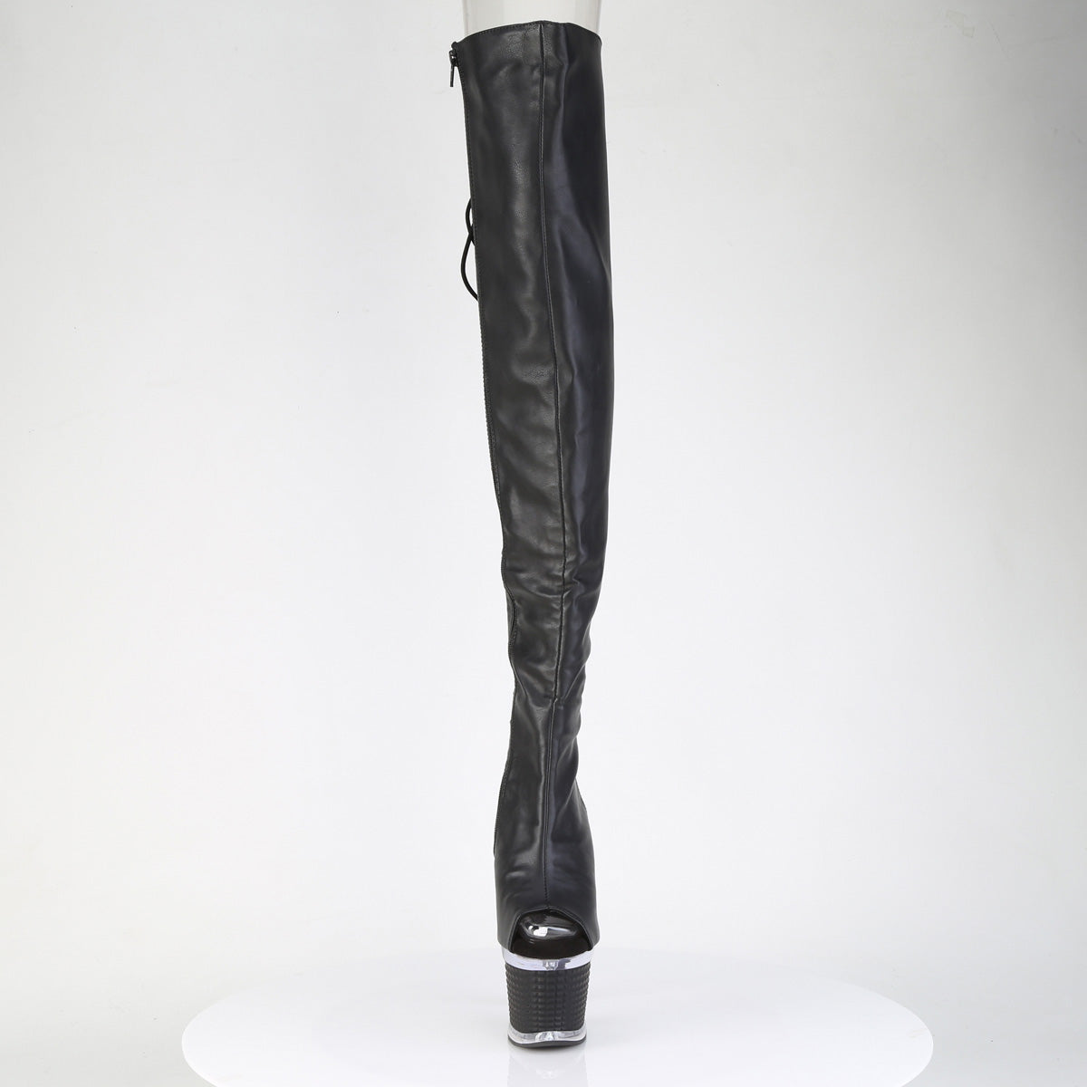 SPECTATOR-3030 7" Heel, 3" Textured PF Lace-Up Back Thigh Boot, Side Zip