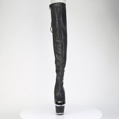 SPECTATOR-3030 7" Heel, 3" Textured PF Lace-Up Back Thigh Boot, Side Zip