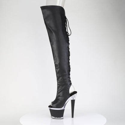 SPECTATOR-3030 7" Heel, 3" Textured PF Lace-Up Back Thigh Boot, Side Zip