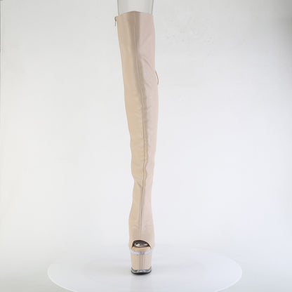 SPECTATOR-3030 *7" Heel, 3" Textured PF Lace-Up Back Thigh Boot, Side Zip