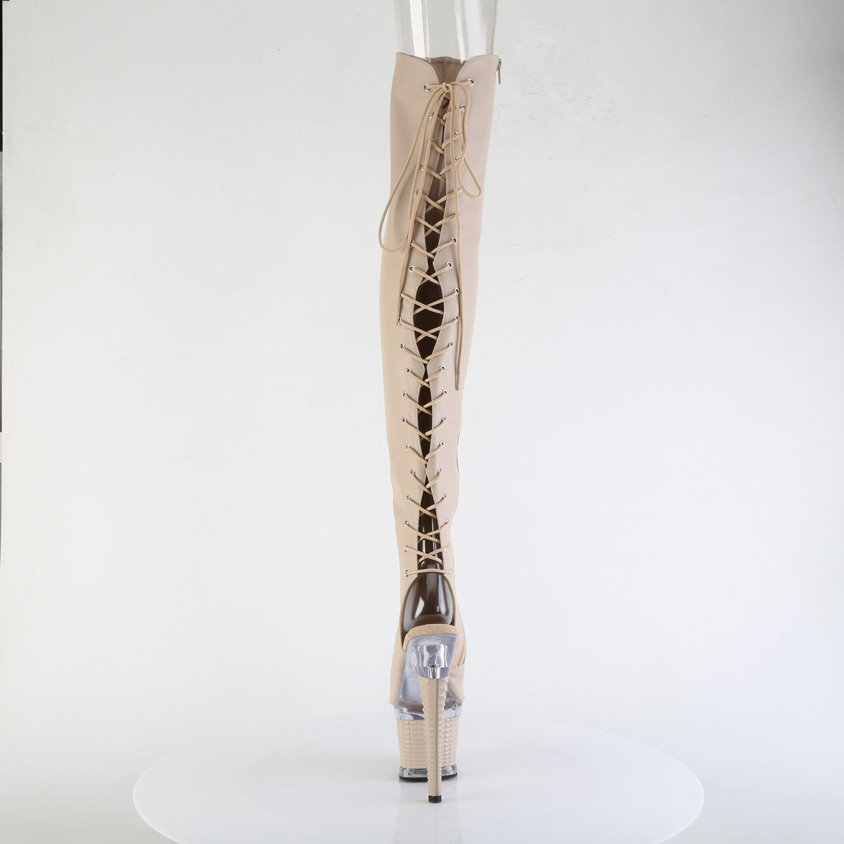 SPECTATOR-3030 *7" Heel, 3" Textured PF Lace-Up Back Thigh Boot, Side Zip