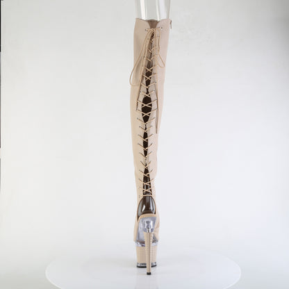 SPECTATOR-3030 *7" Heel, 3" Textured PF Lace-Up Back Thigh Boot, Side Zip