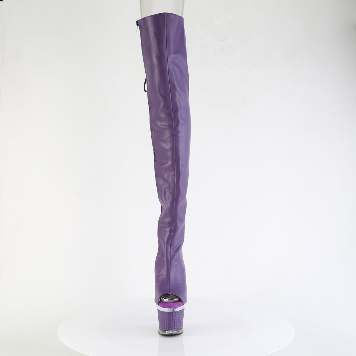 SPECTATOR-3030 *7" Heel, 3" Textured PF Lace-Up Back Thigh Boot, Side Zip