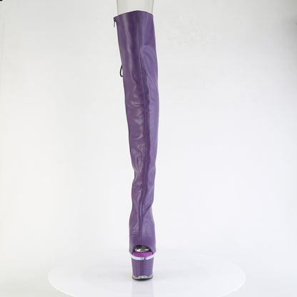 SPECTATOR-3030 *7" Heel, 3" Textured PF Lace-Up Back Thigh Boot, Side Zip